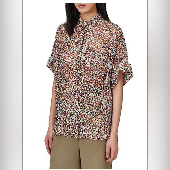 Equipment Femme silk mini floral print button down sheer blouse oversized - Picture 1 of 14